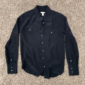 Jcrew black silk button down blouse